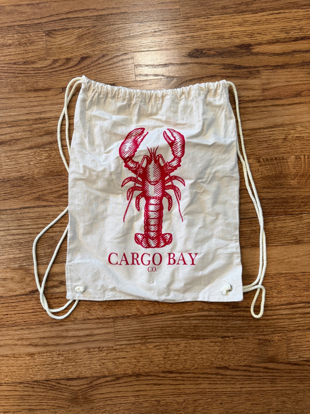 White Drawstring Bag with Red Lobster Print